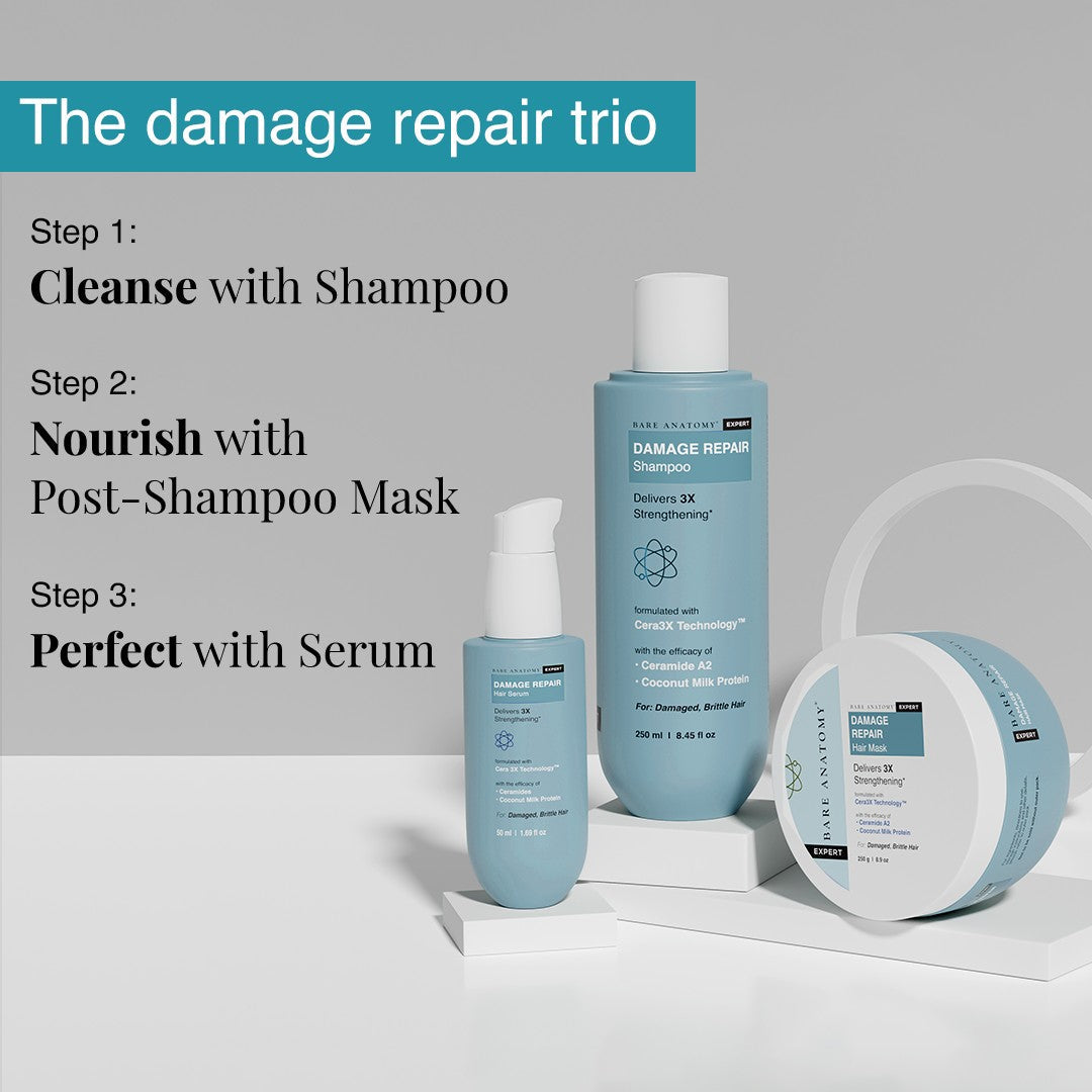 Damage Repair Shampoo for Dry & Brittle Hair | 10X Hair Strengthening- 250 ml | Pack of 3