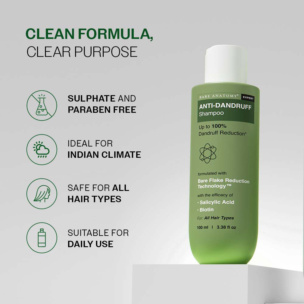 Anti Dandruff Shampoo with Salicylic Acid, Piroctone Olamine & Biotin - 100 ml | Pack of 3