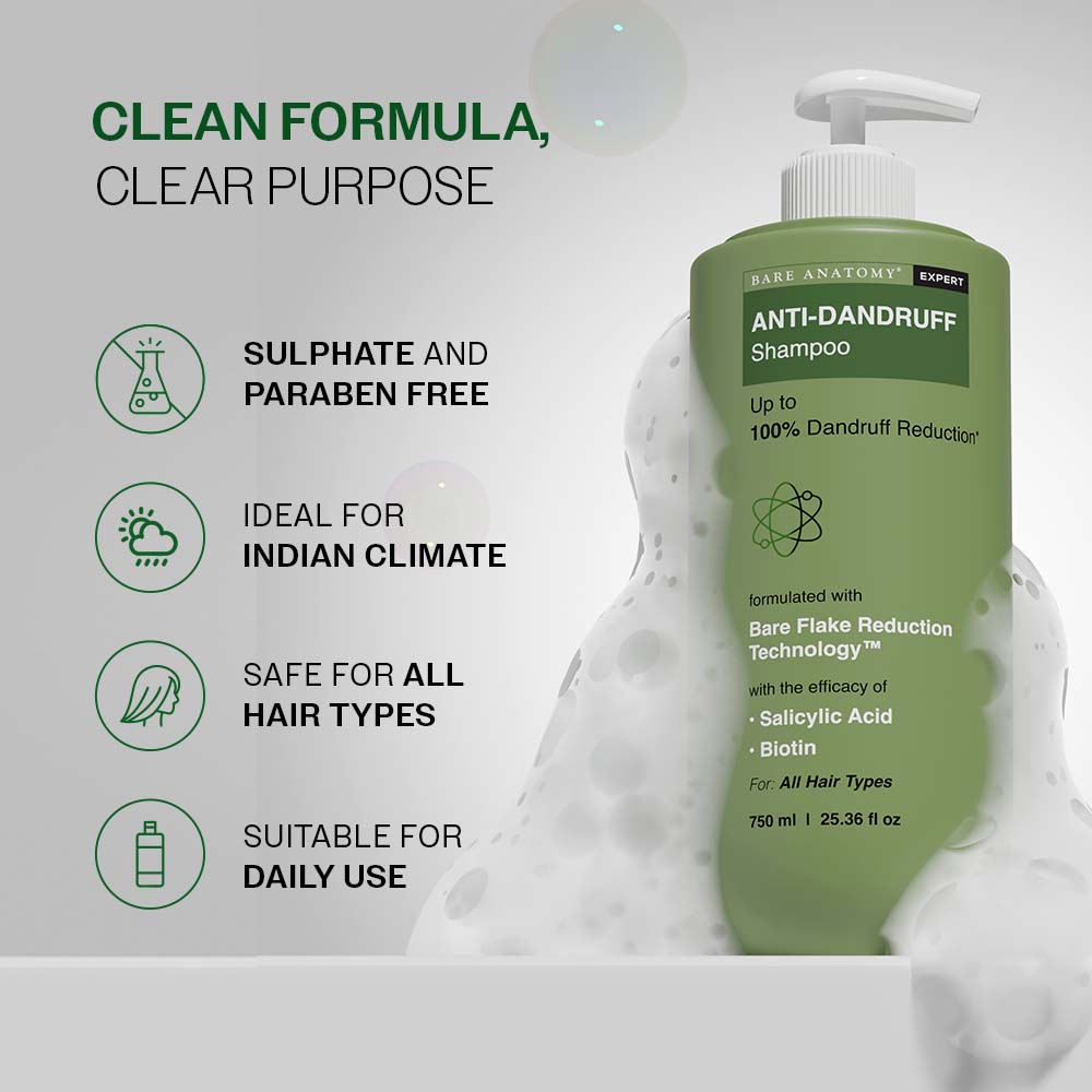 Anti Dandruff Shampoo with Salicylic Acid, Piroctone Olamine & Biotin - 750 ml | Pack of 3
