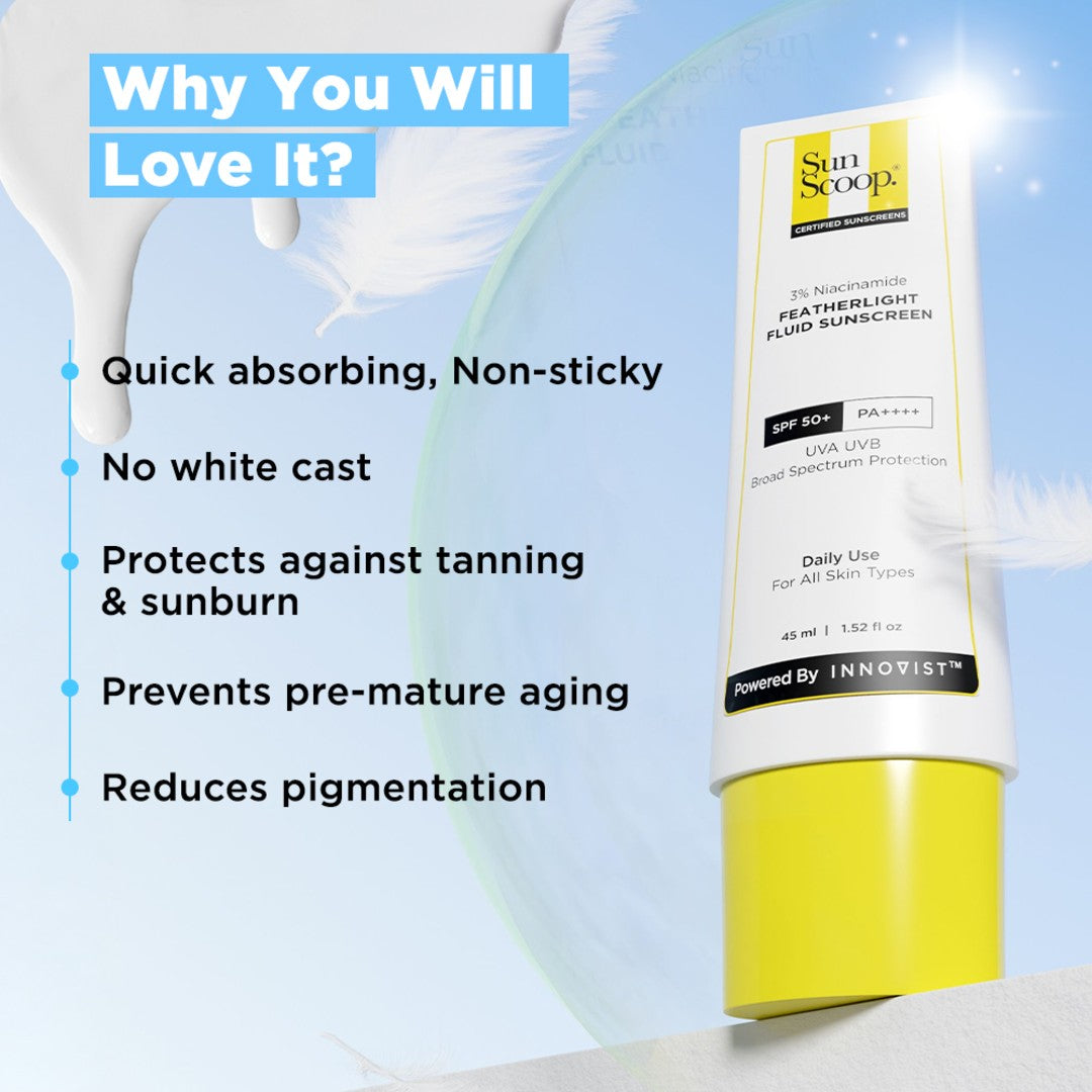 3% Niacinamide Featherlight Fluid Sunscreen| SPF 50+ PA++++| In-Vivo Tested - 45ml | Pack of 2