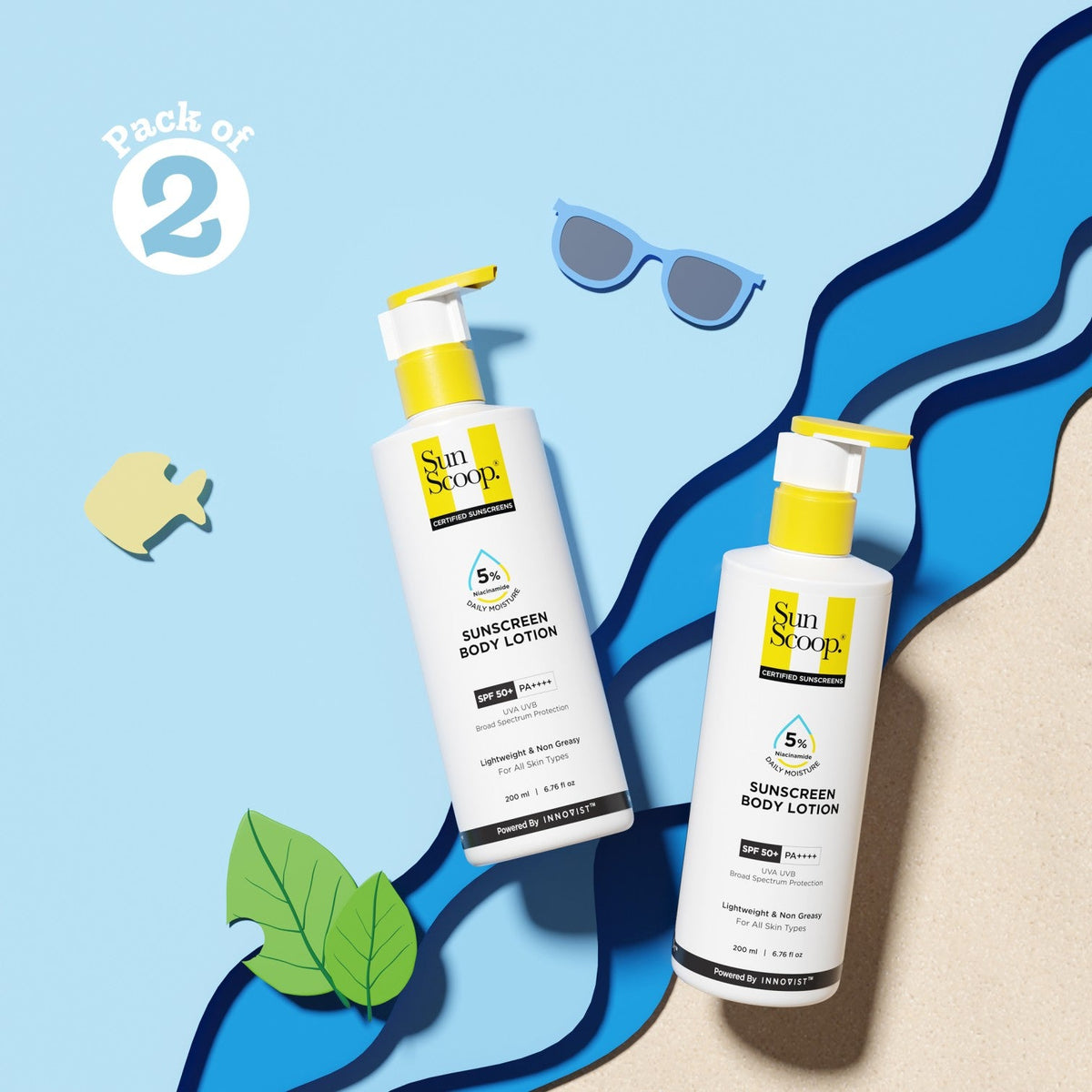 5% Niacinamide Sunscreen Body Lotion| SPF 50+ PA++++| In-Vitro Tested - 200ml | Pack of 2
